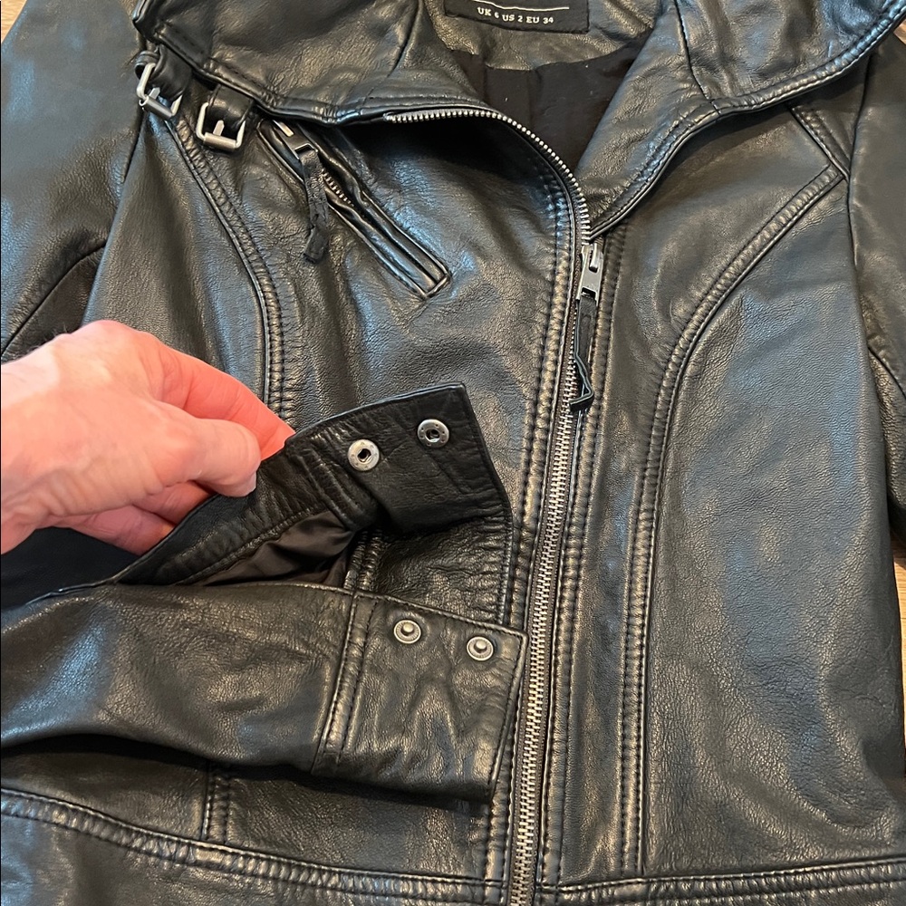 ALL SAINTS Black Belvedere Leather Moto Jacket Size - US 2 UK 6 - Picture 9 of 15